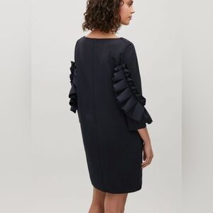 COS Navy Blue Dress Size XS Ruffle Long Sleeve